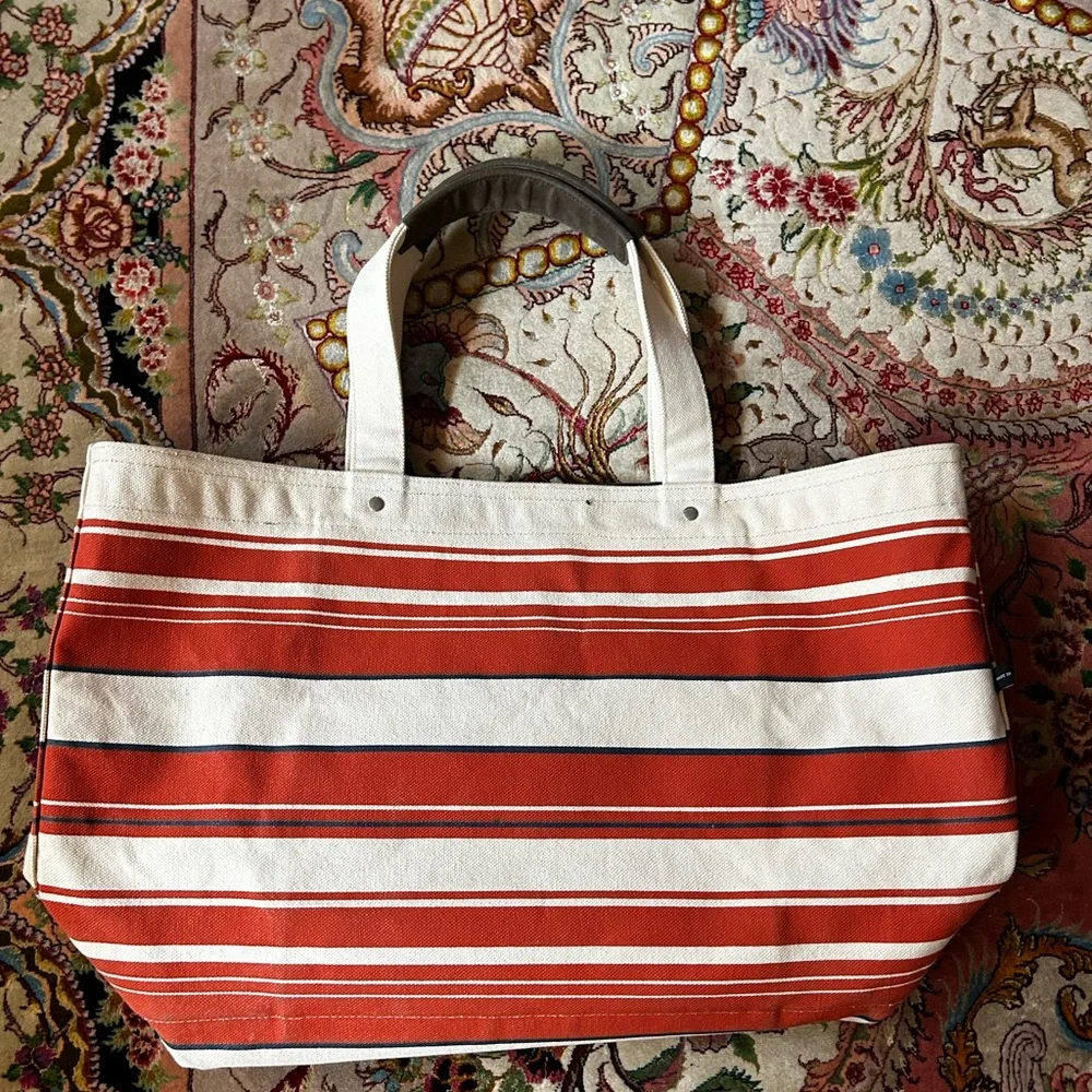 Jack Spade Large Canvas and Leather Orange Striped Tote - Picture 3 of 6